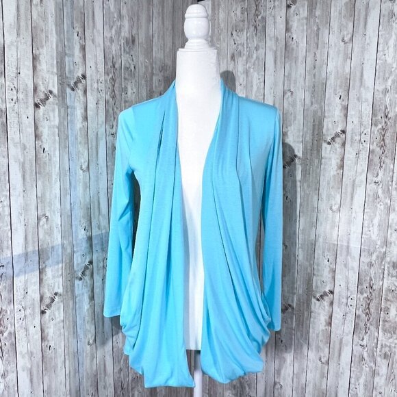 grass collection Sweaters - Grass Collection Open Front Cardigan | Blue | Lightweight | Medium | 3/4 Sleeve